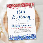 Invitation Carte Postale Parties scintillant Patriotique Rouge Bleu Bleu<br><div class="desc">Célébrez en style avec nos invitations patriotiques à la fête d'anniversaire ! Ces invitations modernes et élégantes sont décorées dans des tons chic rouge, blanc et bleu avec des accents de parties scintillant pour une touche glamour. Le thème du drapeau américain et les motifs militaires ajoutent une touche de patriotisme,...</div>