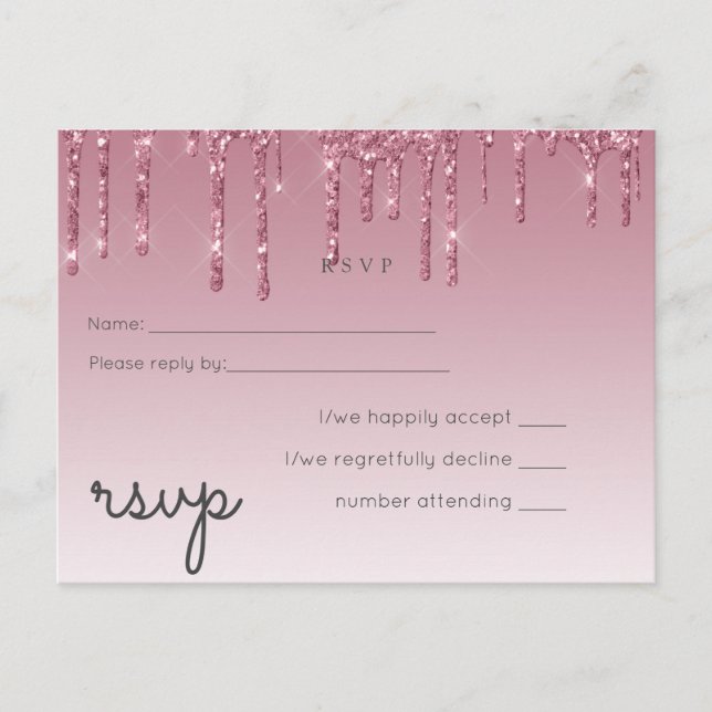 Invitation Carte Postale PARTIES SCINTILLANT rose BUDGET Mariage RSVP (Devant)