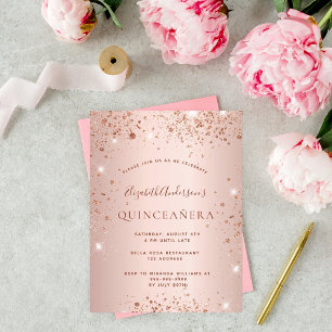 Invitation Carte Postale Parties scintillant rose d'or Quinceanera glam éti