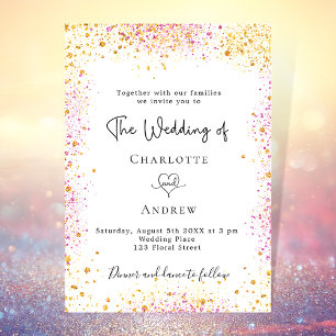 Invitation Carte Postale parties scintillant rose or blanc mariage élégante