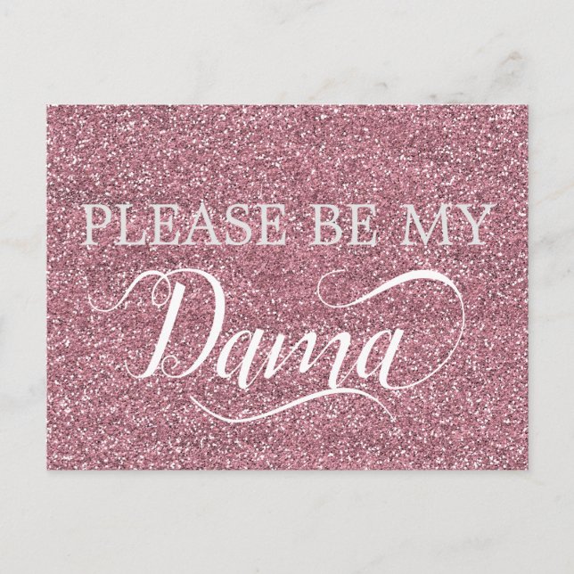 Invitation Carte Postale Parties scintillant rose or Dama Quinceanera Dama  (Devant)