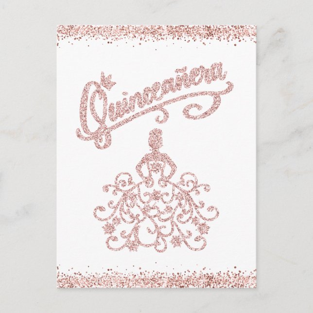 Invitation Carte Postale Parties scintillant rose pâle Quinceañera 15 Crown (Devant)