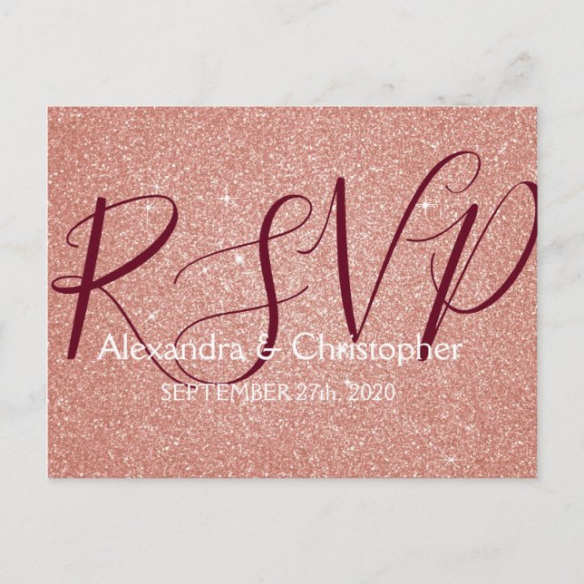 Invitation Carte Postale Parties scintillant Rose Rose Gold et Sparkle RSVP (Devant)