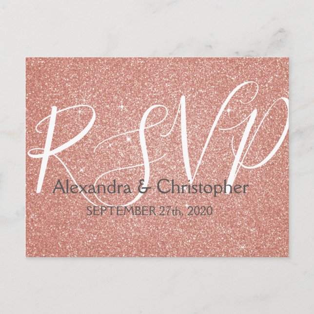 Invitation Carte Postale Parties scintillant Rose Rose Gold et Sparkle RSVP (Devant)
