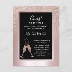 Invitation Carte Postale Parties scintillant rousse Champagne Toast 21e fêt