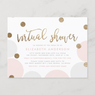 Invitation Carte Postale Parties scintillant simple rose et or Confetti Dou