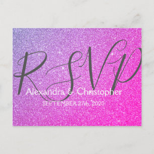 Invitation Carte Postale Parties scintillant violette et rose et étincelle