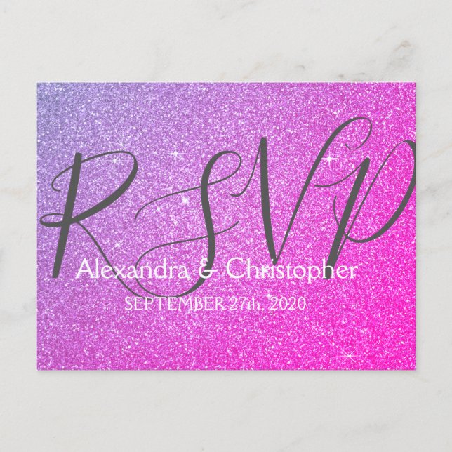 Invitation Carte Postale Parties scintillant violette et rose et étincelle  (Devant)