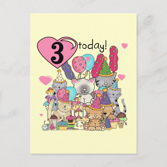 Invitation Carte Postale Party Kittens 3e anniversaire Tshirts et cadeaux (Devant)
