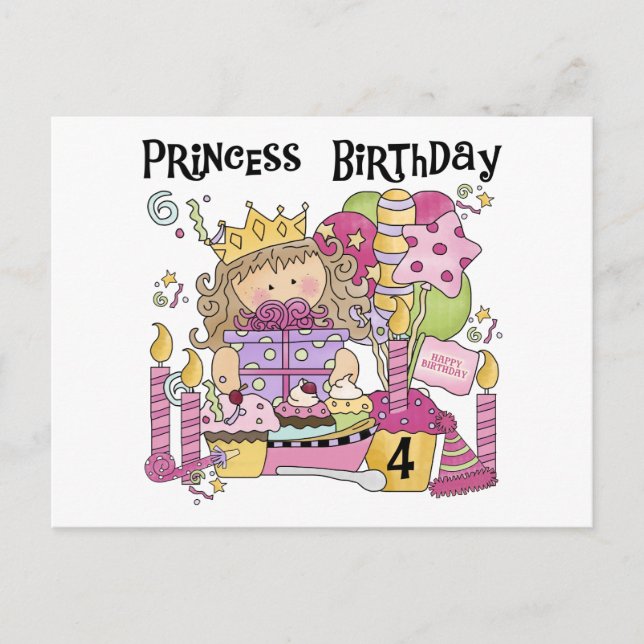 Invitation Carte Postale Party Princess 4th Birthday Tshirts et cadeaux (Devant)