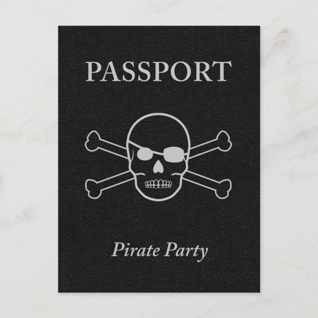 Invitation Carte Postale passeport de fête de pirates (Devant)