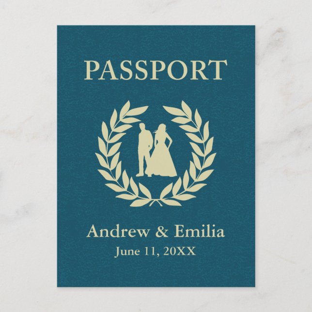 Invitation Carte Postale Passeport mariage (Devant)