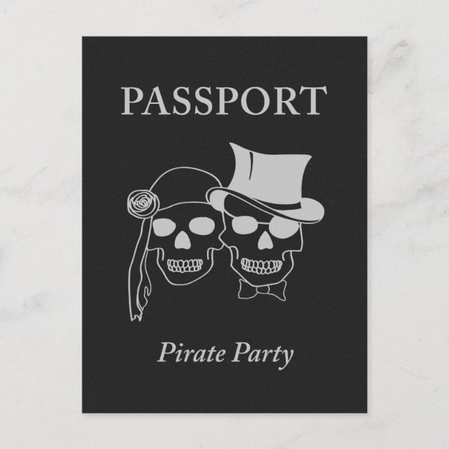 Invitation Carte Postale passeport pour une fête de pirates (Devant)