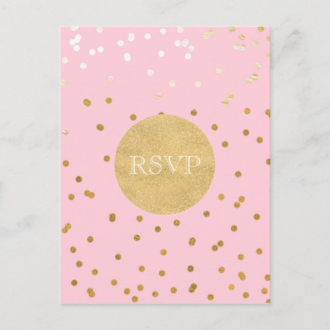 Invitation Carte Postale Pastel & Or Pailleté Confetti Points Chic Moderne  (Devant)