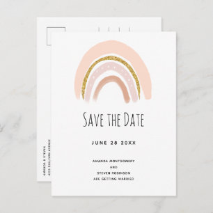 Invitation Carte Postale Pastel Pink & Faux Parties scintillant Boho Rain E