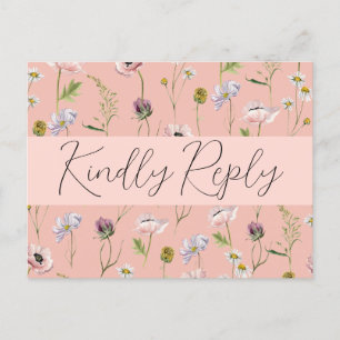Invitation Carte Postale Pastel Pink Fleur Boho Jardin Mariage RSVP
