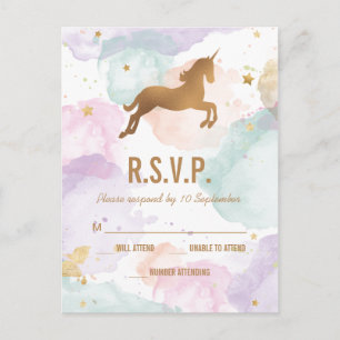 Invitation Carte Postale Pastel Unicorn fête d'anniversaire RSVP