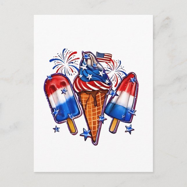 Invitation Carte Postale Patriotic Popsicles Crème de glace 4 juillet (Devant)