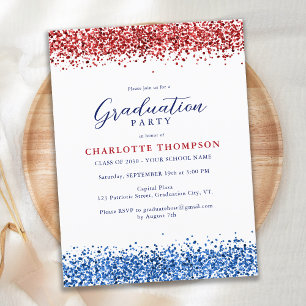 Invitation Carte Postale Patriotique Rouge Blanc Bleu Parties scintillant m