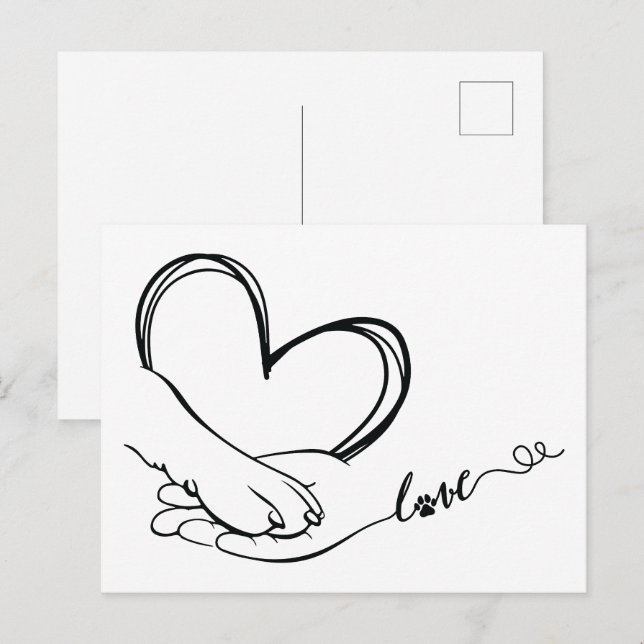 Invitation Carte Postale Paw et Hand Love (Devant / Derrière)