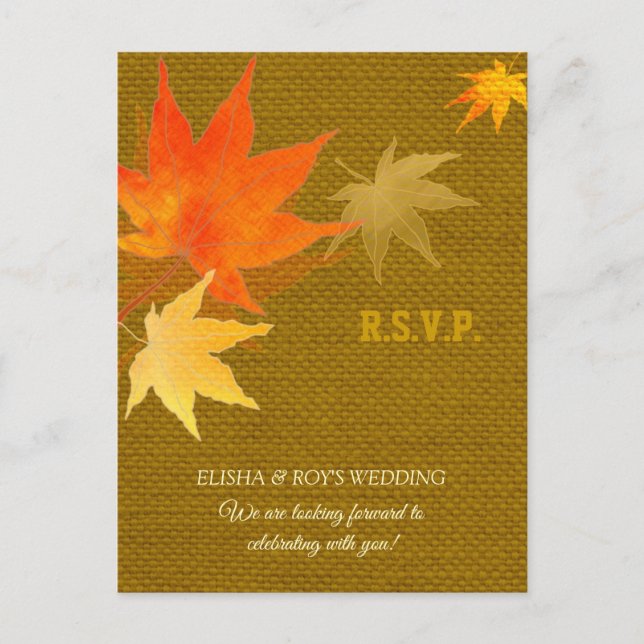 Invitation Carte Postale Pays Maple Leaf Burlap Wedding RSVP (Devant)