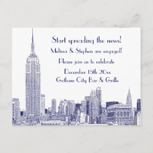 Invitation Carte Postale Paysage urbain de NYC gravé 01 Fête de fiançailles
