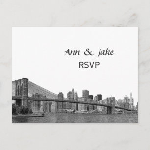 Invitation Carte Postale Paysage urbain de NYC Pont Bklyn Gravé #2H RSVP