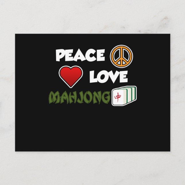 Invitation Carte Postale Peace Love Mahjong Jeu Joueur Mahjong (Devant)