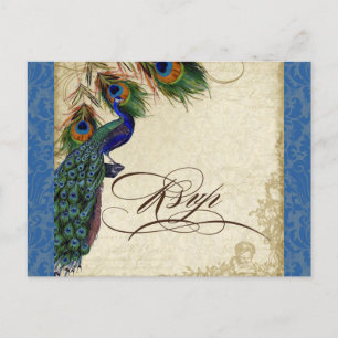 Invitation Carte Postale Peacock & Feathers Mariage officiel Réponse RSVP