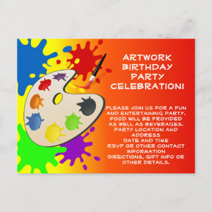 Invitation Carte Postale Peinture colorée Palette Art Peinture Anniversaire