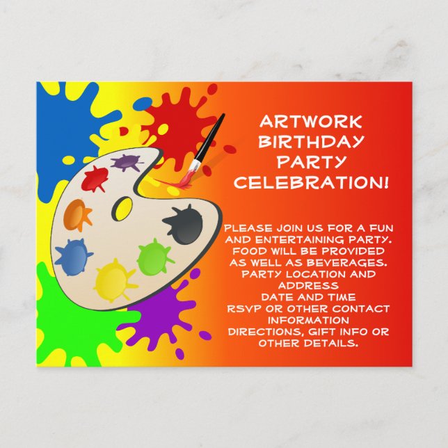 Invitation Carte Postale Peinture colorée Palette Art Peinture Anniversaire (Devant)
