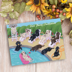 Invitation Carte Postale Peinture de Labradors de partie de Poolside