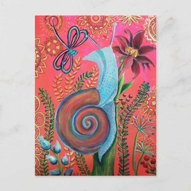 Invitation Carte Postale peinture d'escargot rose (Devant)