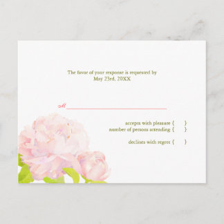 Invitation Carte Postale Peony rose Simple Mariage RSVP