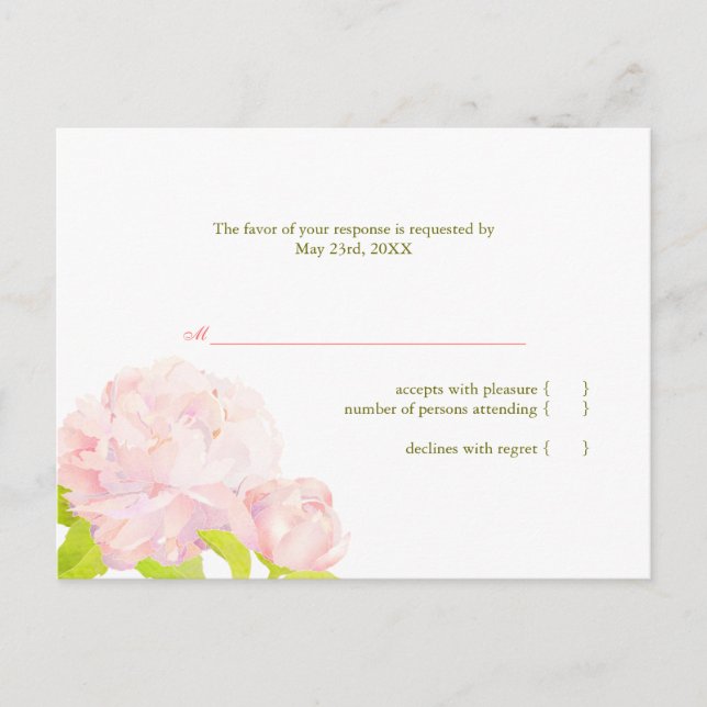 Invitation Carte Postale Peony rose Simple Mariage RSVP (Devant)