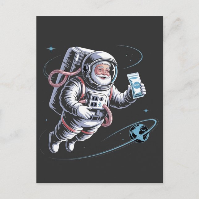 Invitation Carte Postale Père Noël astronaute avec combinaison spatiale Noë (Devant)
