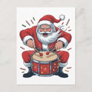 Invitation Carte Postale Père Noël jouant de la batterie Batteur de Noël Xm