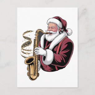 Invitation Carte Postale Père Noël jouant du saxophone Musicien de Noël Sax