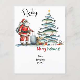 Invitation Carte Postale Père Noël rejoint les fans de pêche pour la fête d