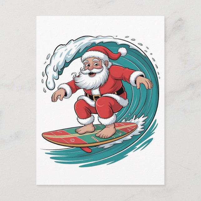 Invitation Carte Postale Père Noël Surfing Noël Surf Festive de Noël (Devant)