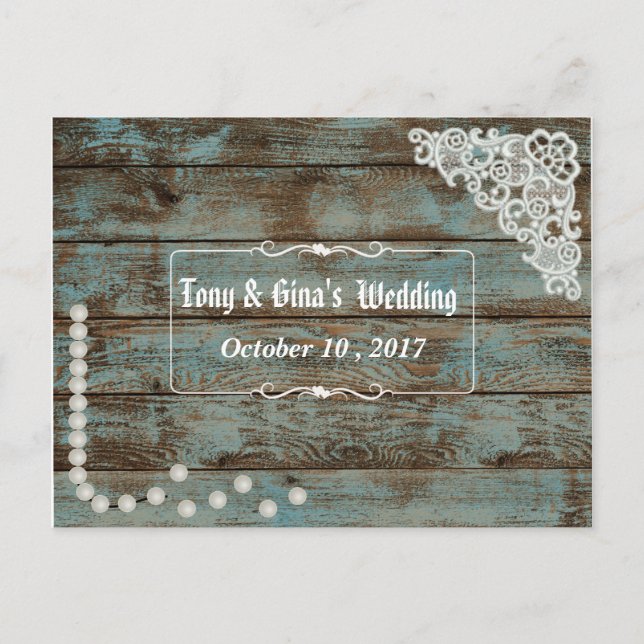 Invitation Carte Postale Perles rustiques et mariage de dentelle RSVP (Devant)