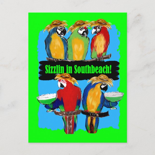 INVITATION CARTE POSTALE PERROQUETS DE FÊTE (Devant)