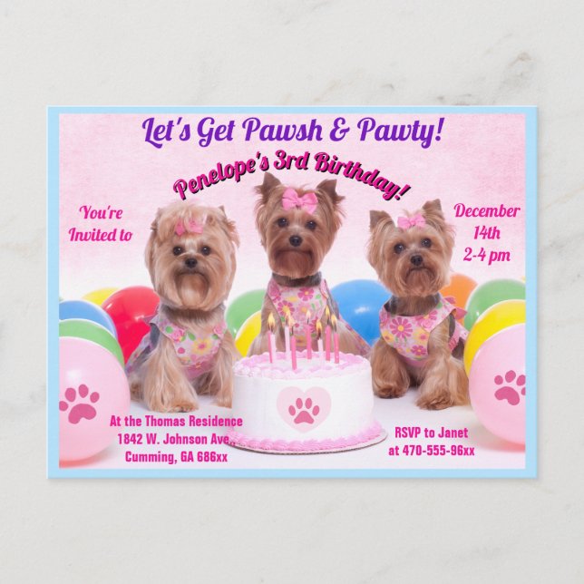 Invitation Carte Postale Personnalisons Pawsh & fête d'anniversaire (Devant)