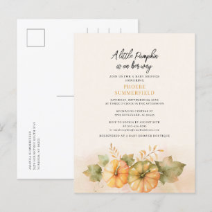 Invitation Carte Postale Petit Citrouille sur le chemin Baby shower d'autom
