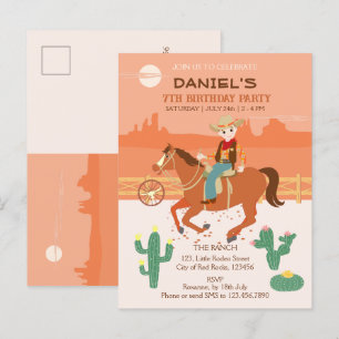 Invitation Carte Postale Petit cowboy sympa et fête d'anniversaire de cheva