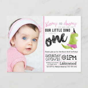 Invitation Carte Postale Petit Dinosaur Tutu Pink Dinosaur Ballerina Vert