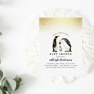 Invitation Carte Postale Petit pingouin   Hiver Baby shower neutre pour les