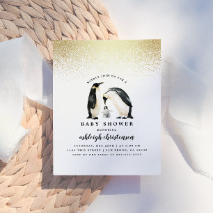 Invitation Carte Postale Petit pingouin   Hiver Baby shower neutre pour les