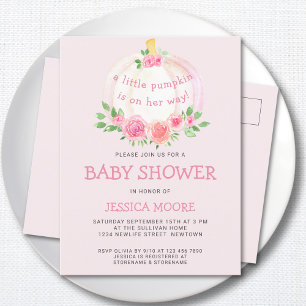 Invitation Carte Postale Petite Citrouille Sur Son Chemin Baby shower Rose
