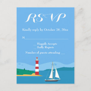 Invitation Carte Postale Phare de bateau à voile RSVP nautique océan bleu p